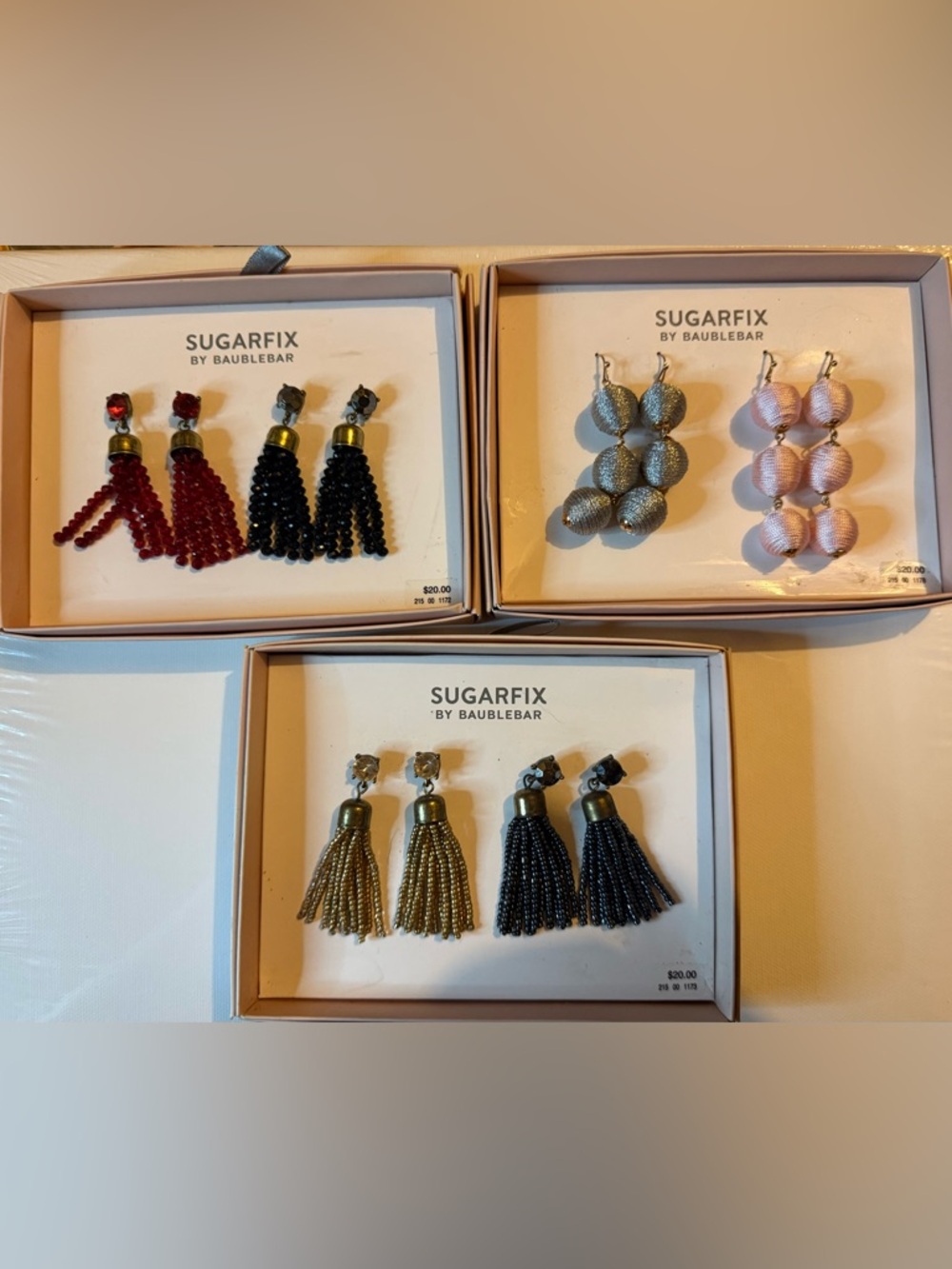 Sugarfix by BaubleBar Tassel & Drop Earrings Lot 3 Pair With Gift Box $60 Retail